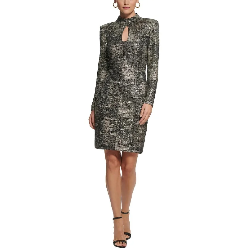 Rhinestone Dresses for Bling -Vince Camuto Womens Metallic Cut-Out Cocktail And Party Dress