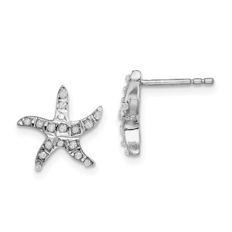 Square Drop Earrings for Modern -Curata Sterling Silver Platinum-plated Diamond Accent StarFish Earrings (12mm)