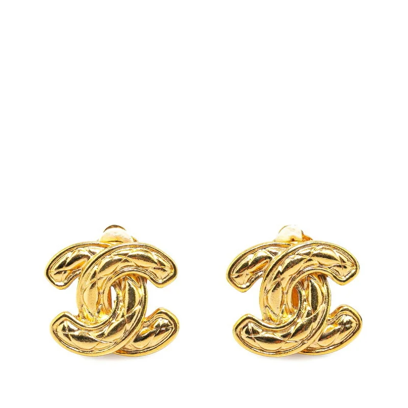 Drop Earrings with Embossed Patterns -Chanel   Plating Clip Earrings (Pre-Owned)