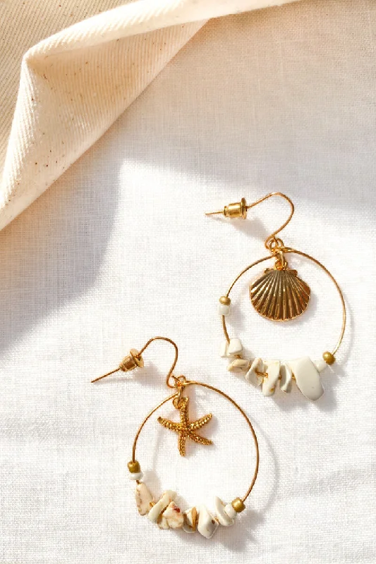 Drop Earrings with Polished Shine -Sirena Gold & Shell Hook Earrings