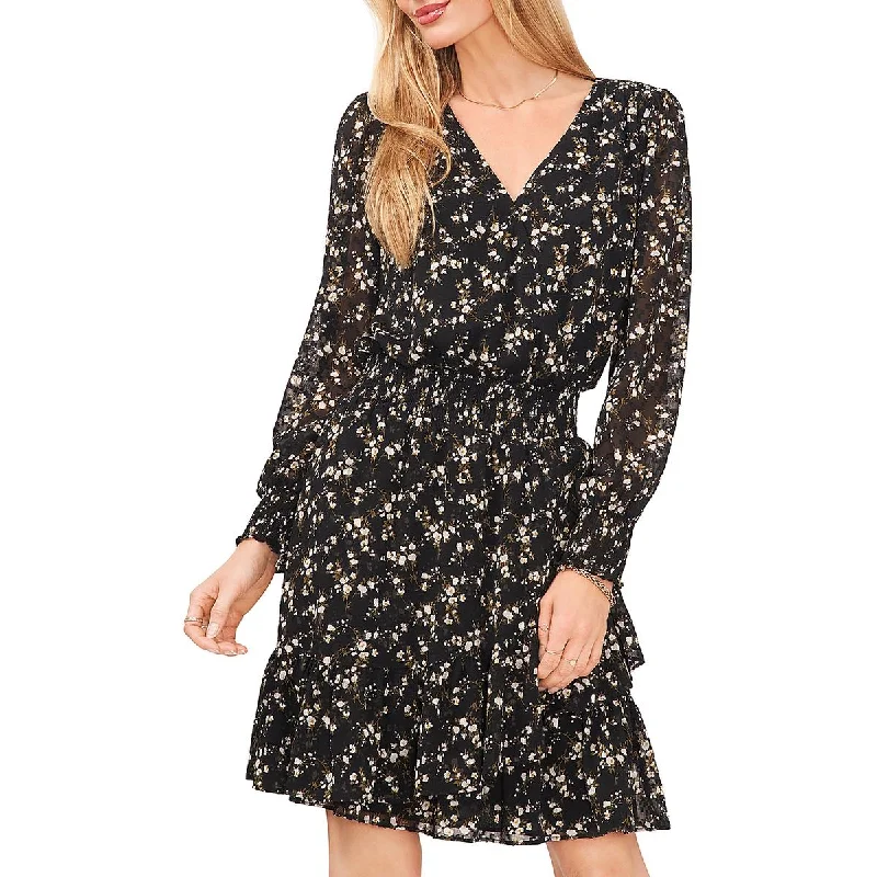 Tie-up Dresses for Decorative -Vince Camuto Womens Chiffon Floral Cocktail and Party Dress