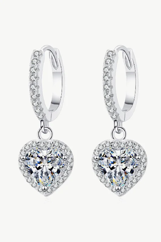 Drop Earrings with Matte Finish -Moissanite Heart-Shaped Drop Earrings