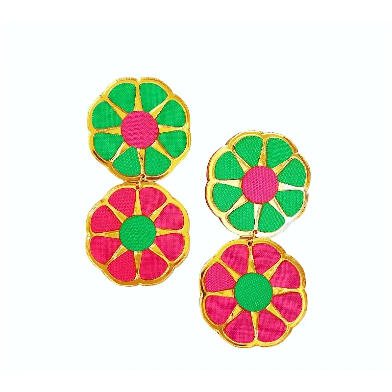 African Drop Earrings with Culture -Pink and Green Color Block Earrings