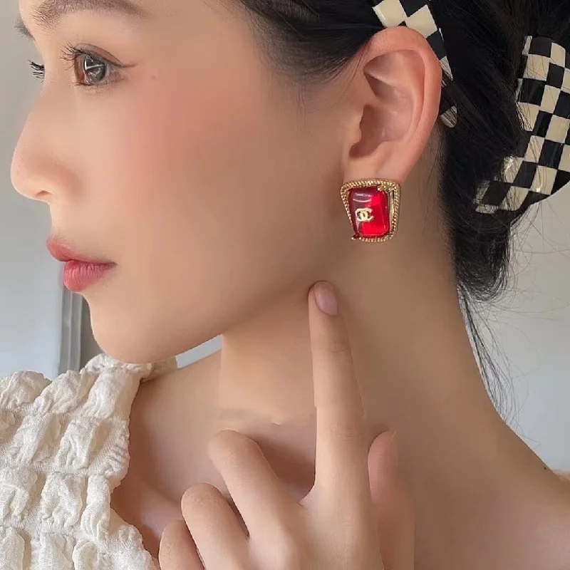 Drop Earrings for Party Look -French Double C Letter Square Red Earrings EHA185