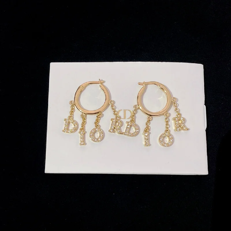 Hypoallergenic Drop Earrings for Sensitive -DO Pendant Full Diamond Letter Gold Earrings EHA233