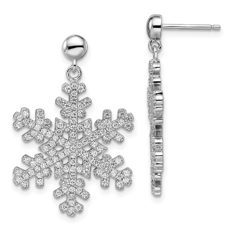 Detachable Drop Earrings with Charms -Curata 925 Sterling Silver Rhodium-plated Micro Pavé CZ Cubic Zirconia Snowflake Dangle Post Earrings (22mm x 31mm)