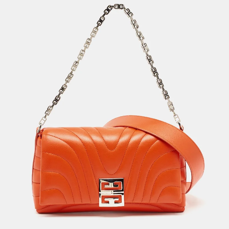 Handle bags with vintage clasps for nostalgia -Givenchy Orange Quilted Leather 4G Chain Shoulder Bag