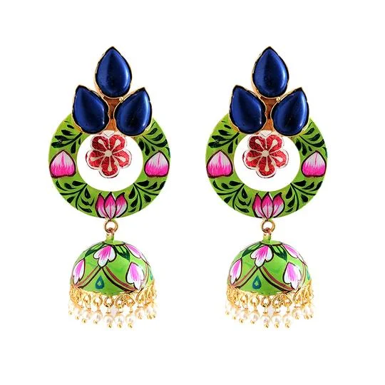 Heart Shaped Drop Earrings for Love -Sisodia Green Earrings