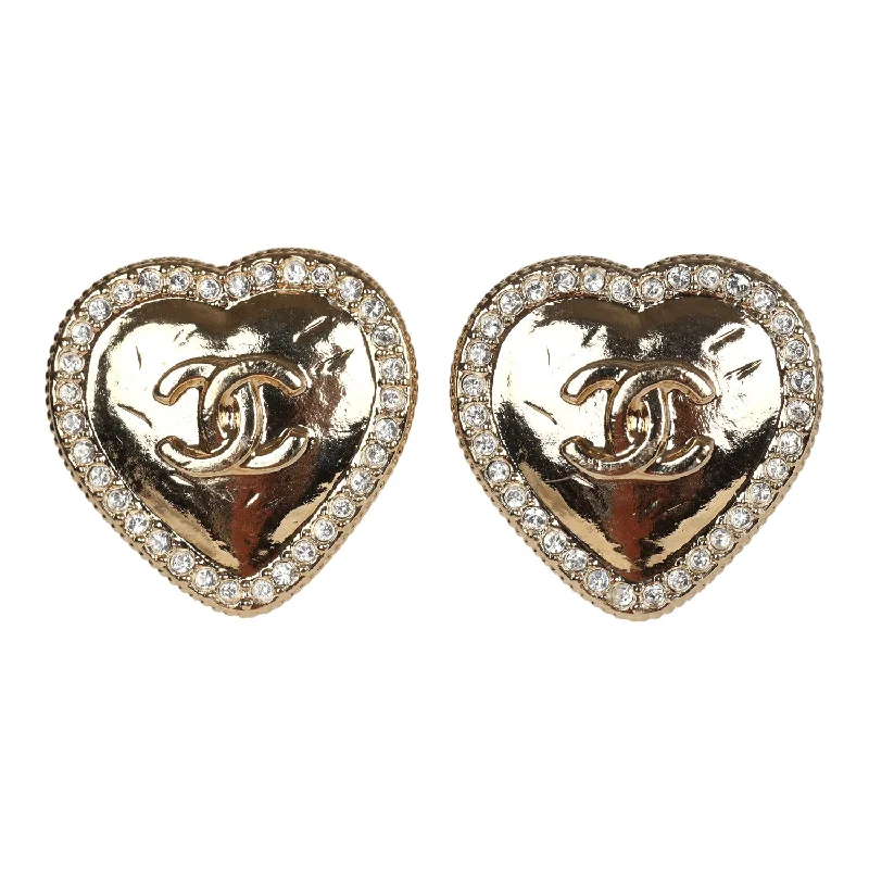 Hypoallergenic Drop Earrings for Sensitive -Chanel Small CC Crystal Heart Earrings Gold Hardware