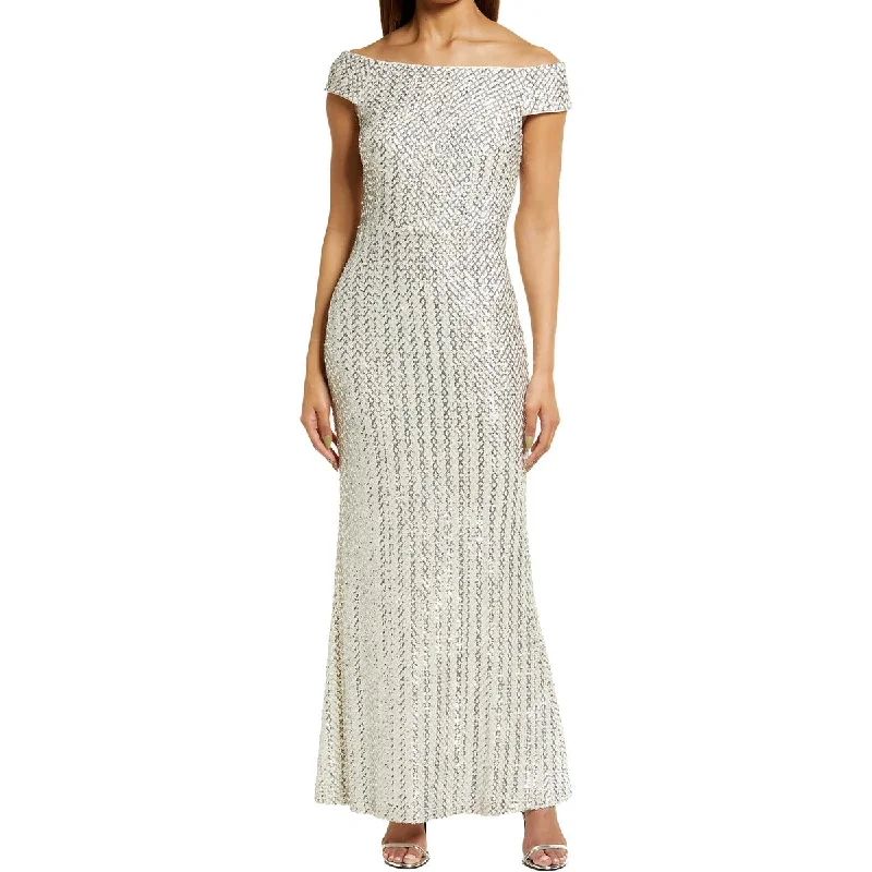 Linen Dresses for Breathable -Vince Camuto Womens Sequin Off-The-Shoulder Evening Dress