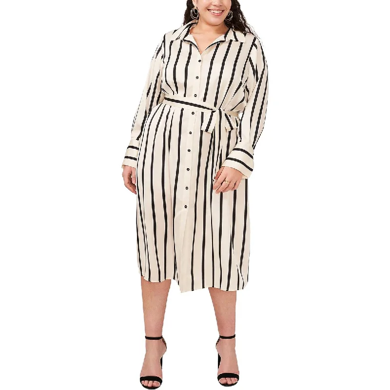 Animal Print Dresses for Fun -Vince Camuto Womens Plus Striped Midi Shirtdress