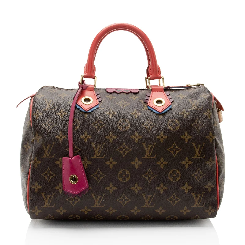 Handle bags with playful pom-poms for charm -Louis Vuitton Limited Edition Monogram Canvas Totem Speedy 30 Satchel