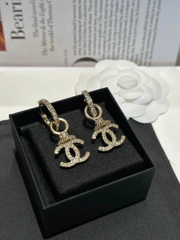 Drop Earrings for Gym Workout -Earrings 2023 New Gold Double C Full Diamond Style Versatile Ear Buckle EH14359C1