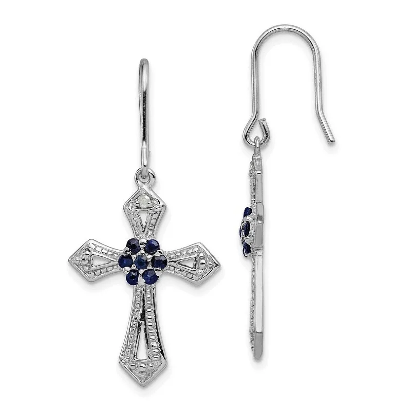 Drop Earrings with Matte Finish -Curata 925 Sterling Silver Dangle Polished Shepherd hook Diamond Accent Religious Faith Cross Earrings - 39x18mm Wide