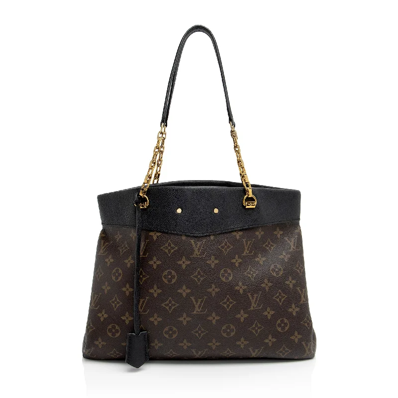 Handle bags with suede accents for texture -Louis Vuitton Monogram Canvas Pallas Shopper Tote