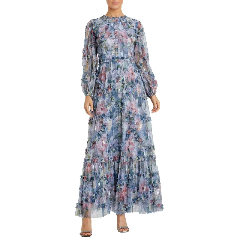 Denim Dresses for Casual Style -Mac Duggal Womens Sequined Floral Print Evening Dress