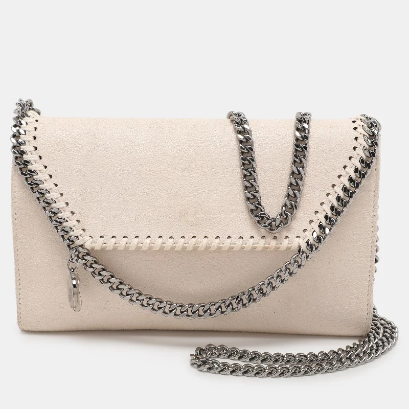 Handle bags with bright florals for cheer -Stella Mccartney Cream Faux Suede Falabella Chain Clutch