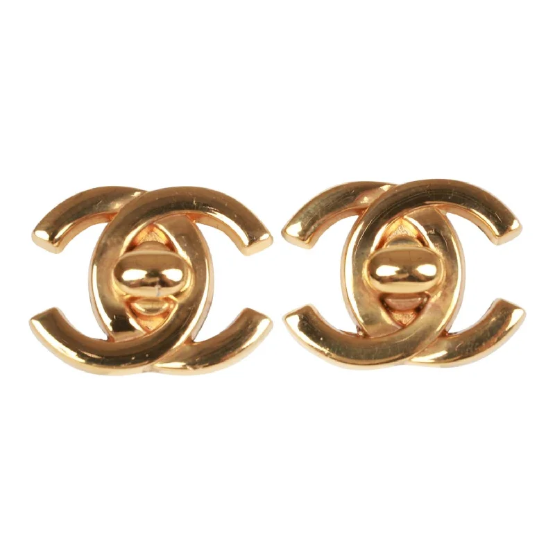 Leverback Drop Earrings for Comfort -Vintage Chanel 24K Gold Plated Iconic CC Turn Lock Clip Earrings