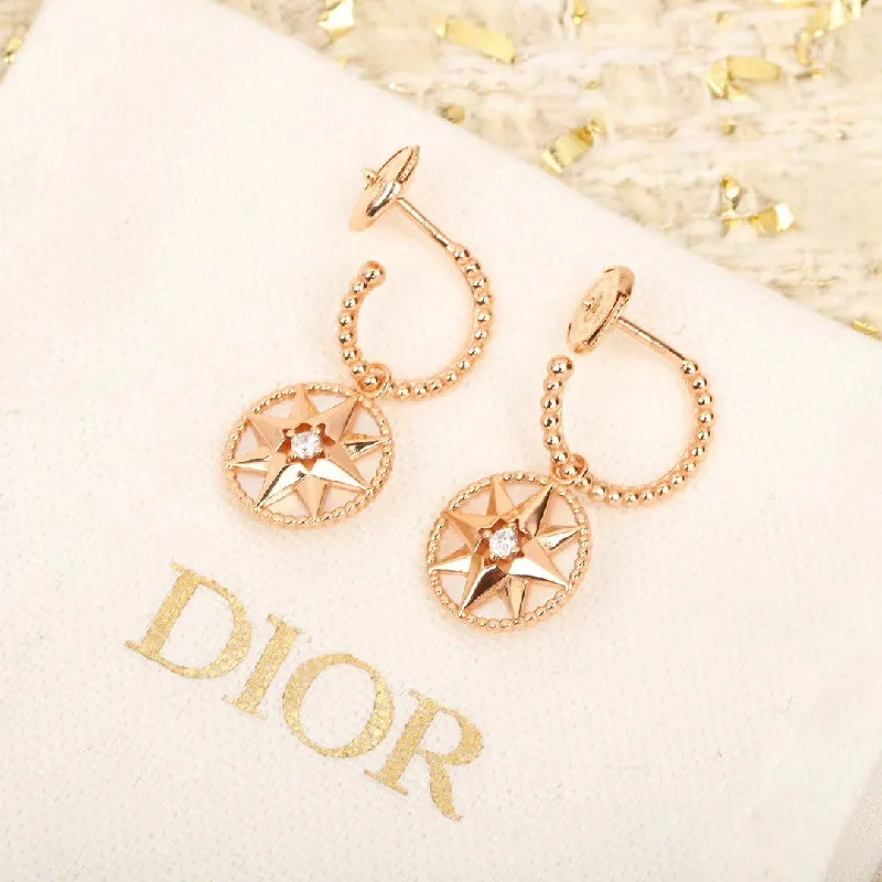 Floral Drop Earrings with Petals -DIOR Earrings Yellow Gold stars Diamonds KFN08082