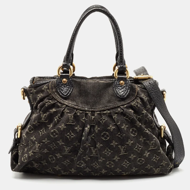 Handle bags with padded straps for comfort -Louis Vuitton Black Monogram Denim Neo Cabby Mm Bag