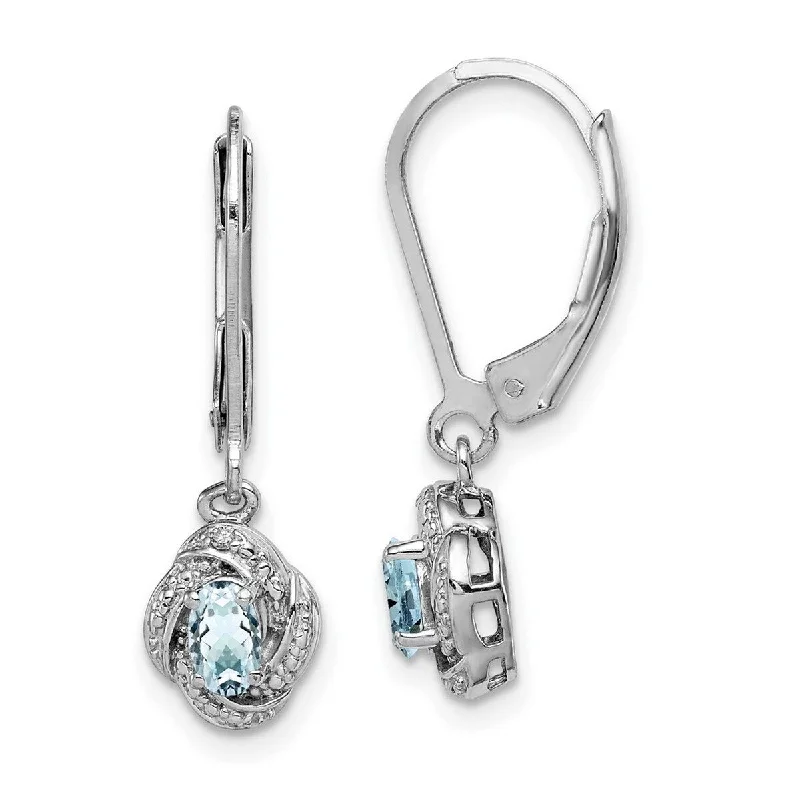 Lead Free Drop Earrings for Health -Curata 925 Sterling Silver Dangle Polished Leverback Diamond and Aquamarine Earrings - 26x7mm Wide