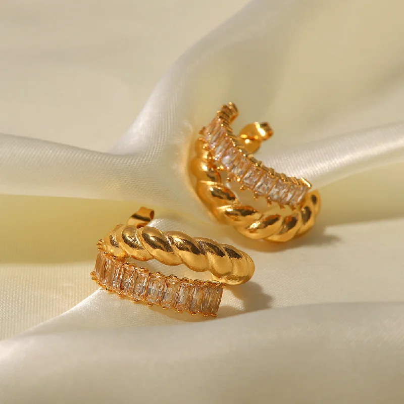 Drop Earrings for Travel Look -18K Gold C-Shaped White Zircon Earrings