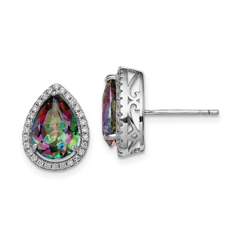 Short Drop Earrings for Subtle -Curata 925 Sterling Silver Polished Created Mystic Topaz and CZ Cubic Zirconia Post Earrings - 14x11mm