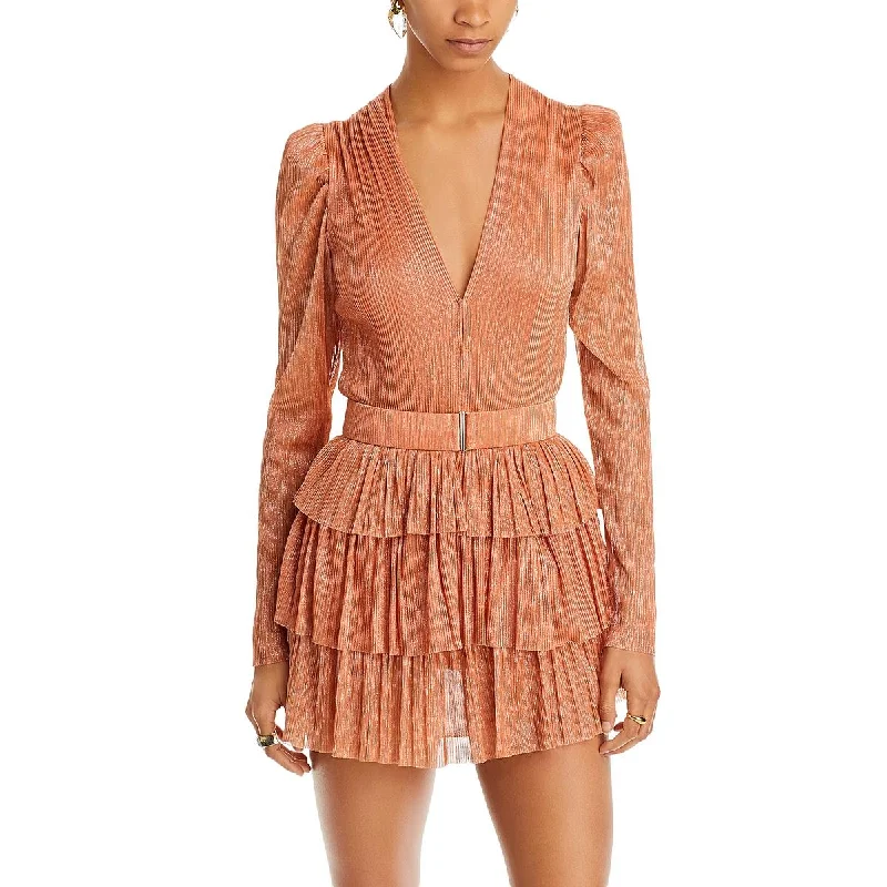 Party Dresses for Celebration -Sabina Musayev Womens Carry Mesh Metallic Mini Dress