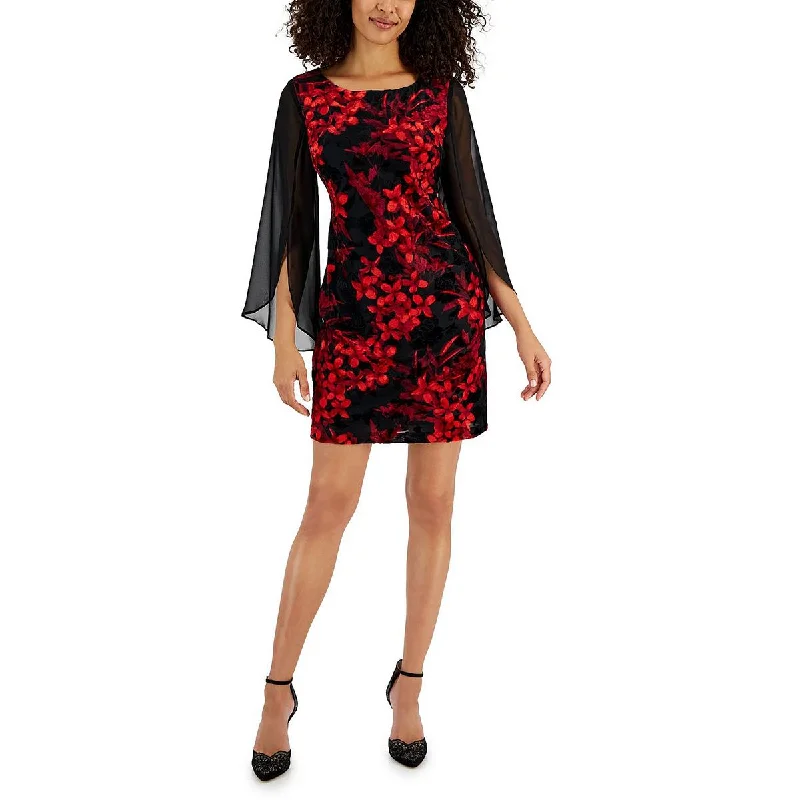 Leather Dresses for Luxury -Connected Apparel Womens Petites Floral Print Mini Sheath Dress