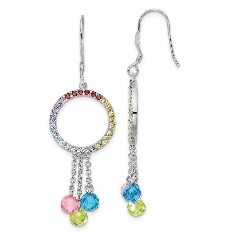 Drop Earrings with Floral Motifs -Curata 925 Sterling Silver Shepherd hook Multi color CZ Cubic Zirconia Earrings - 57.7x18.3mm Wide