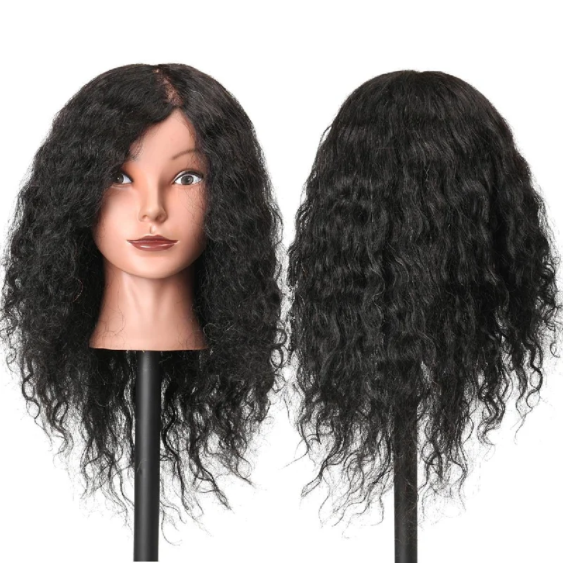 Low-waisted Dresses for Relaxed -48cm 100% Human Hair Hairdressing Mannequin Head Practice Model Long Curly Hair