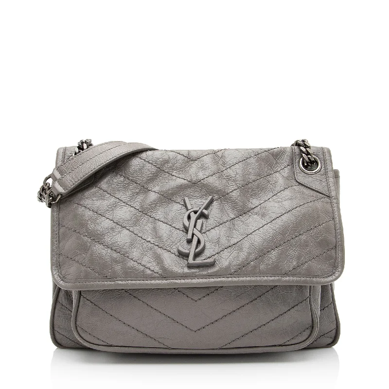 Handle bags with side pockets for organization -Saint Laurent Crinkled Calfskin Monogram Niki Medium Shoulder Bag