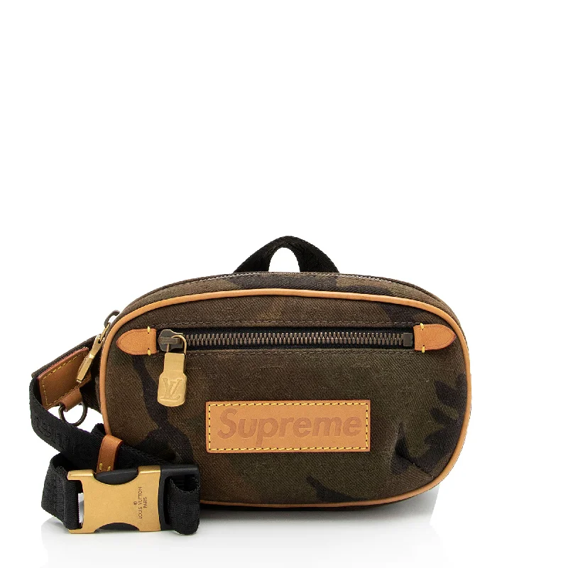 Handle bags with tropical prints for summer -Louis Vuitton x Supreme Camouflage Canvas Bum Bag