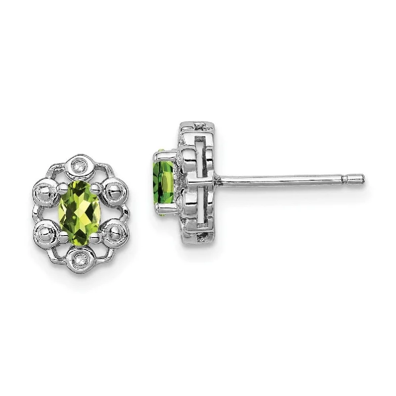 Drop Earrings for Everyday Glamour -Curata 925 Sterling Silver Polished Open back Post Earrings Peridot and Diamond Earrings - 9x7mm Wide