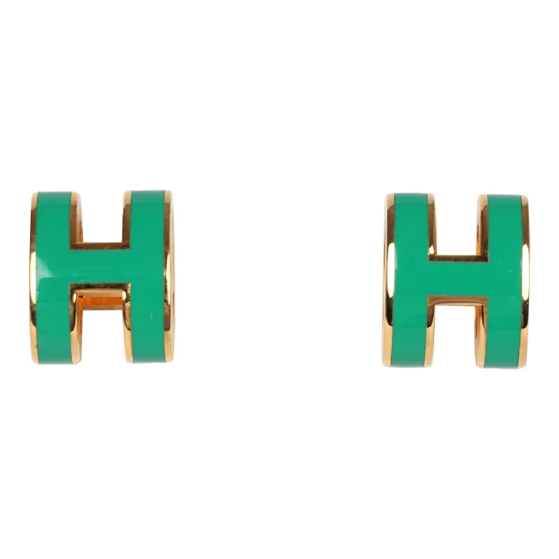 Animal Print Drop Earrings for Fun -Hermes Mini Pop H Earrings Malachite Enamel Gold Hardware