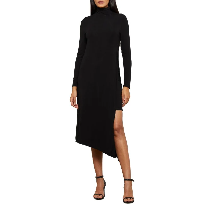 Ethnic Dresses with Tribal Design -BCBGMAXAZRIA Womens Turtleneck Asymmetric Midi Dress