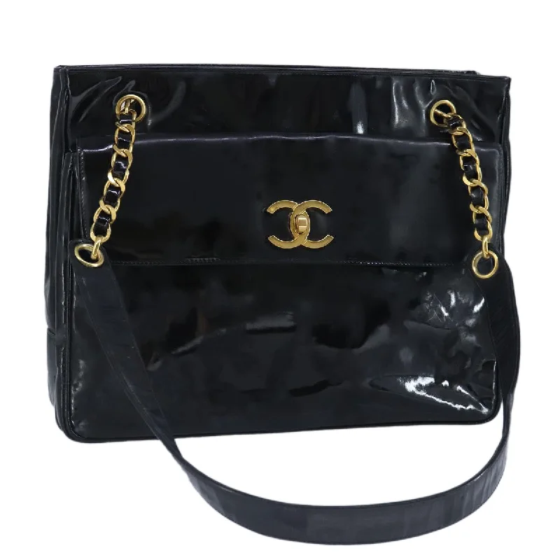 Handle bags with bold text for statements -Chanel Coco Mark  Patent Leather Tote Bag (Pre-Owned)