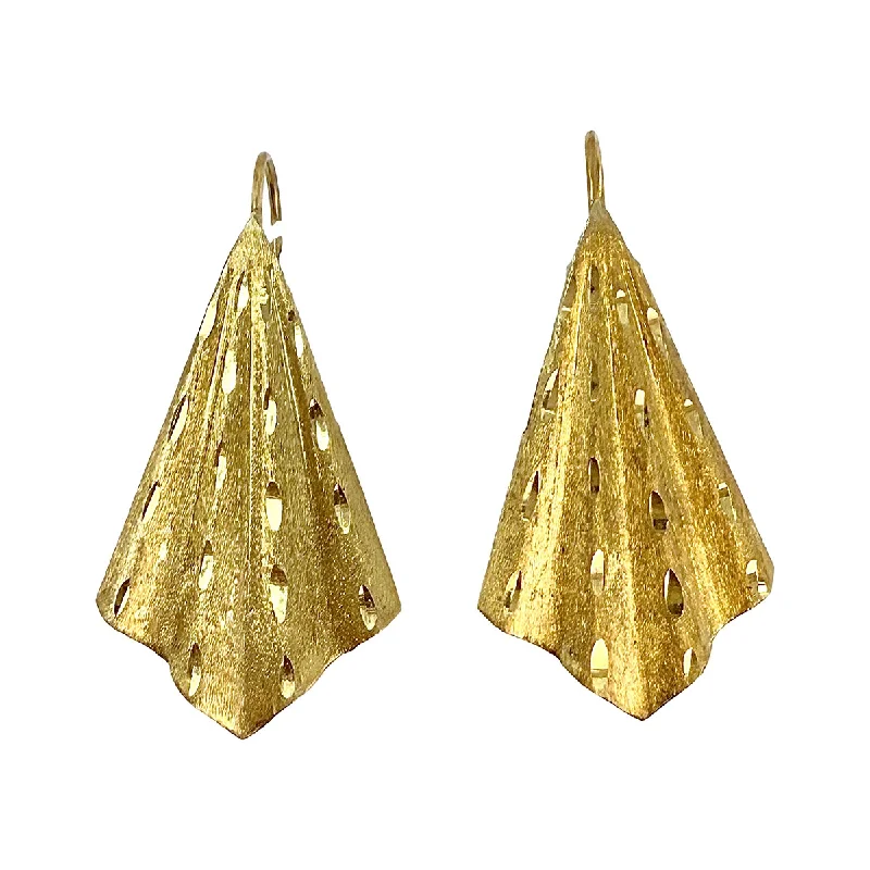 Drop Earrings with Etched Designs -14K Gold Fan Earrings