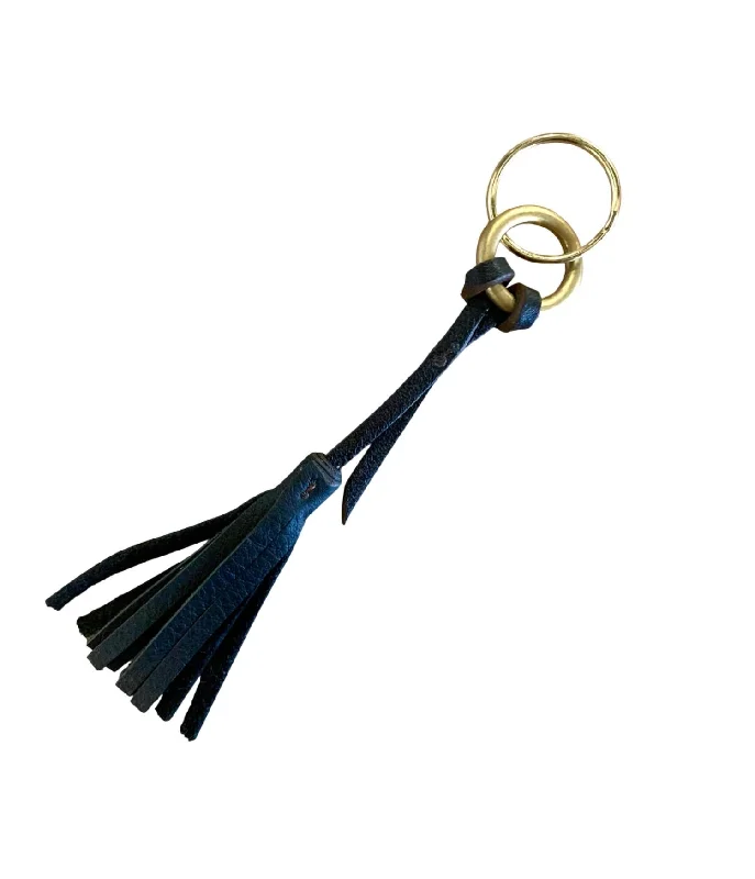 Handle bags with floral embroidery for detail -Hand Stitched Leather Tassel In Black