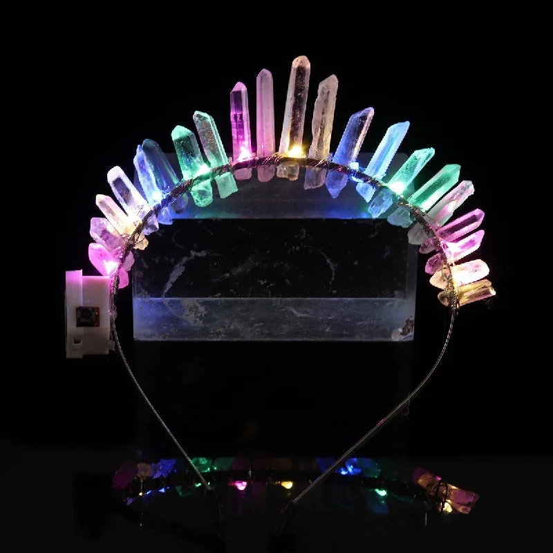 Solid Color Dresses for Simple -LED Crown Crystal Headband Headdress Garland Bridal Jewelry 3 Mode Flash Light Christmas Halloween Party Gift