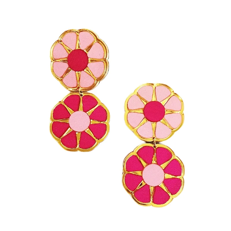 Magnetic Closure Drop Earrings for Easy -Pink Color Block Earrings