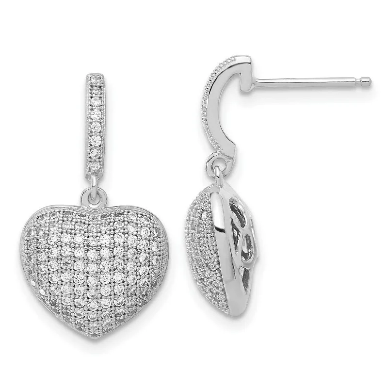 Ethnic Drop Earrings with Tribal Design -Curata 925 Sterling Silver and CZ Cubic Zirconia 23.6x13.4mm Polished Love Heart Dangle Post Earrings