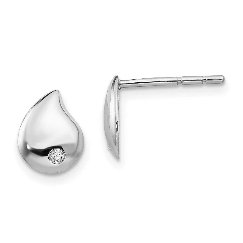 Drop Earrings with Polished Shine -Curata Polished Ss White Ice Diamond Teardrop Post Earrings - 10x7.4mm Wide