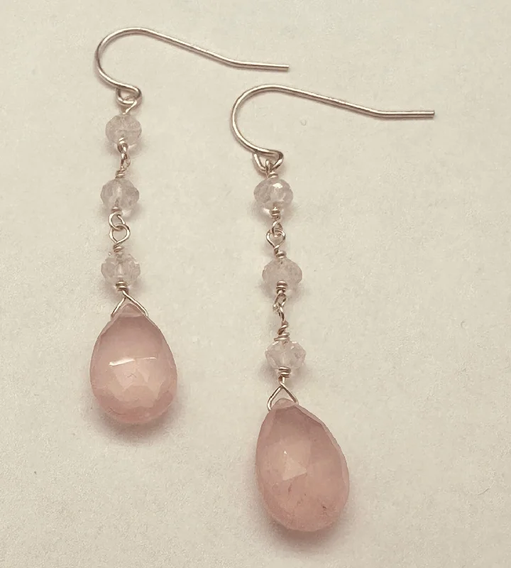 Ethnic Drop Earrings with Tribal Design -Rose Quartz Earrings