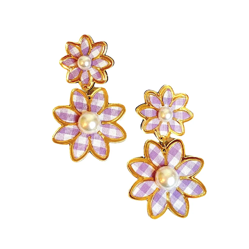 Gold Drop Earrings for Women -Gingham Daisy Dangle Earrings (More Colors)