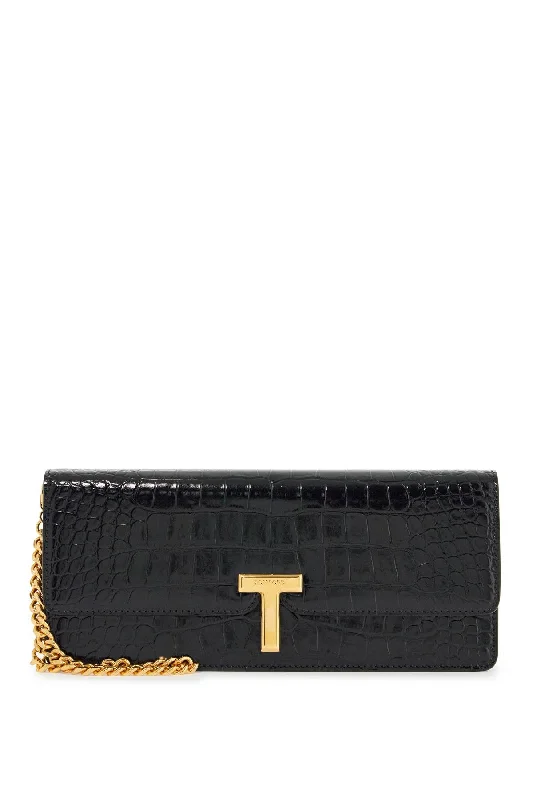 Handle bags with padded interiors for laptops -Tom Ford Women's Shiny  Crocodile Effect Calfskin Clutch