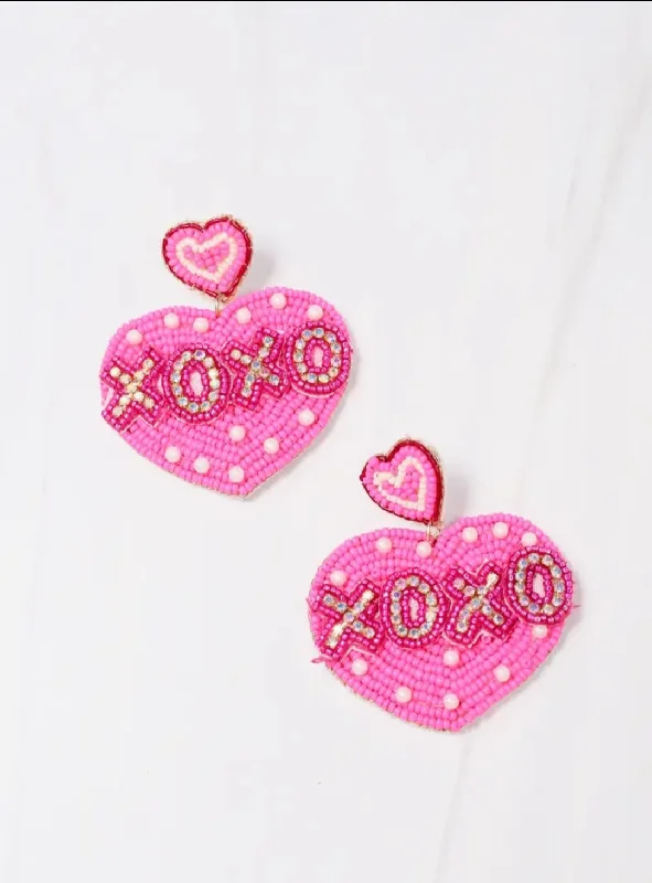 Vintage Drop Earrings with Patina -XOXO Heart Earrings