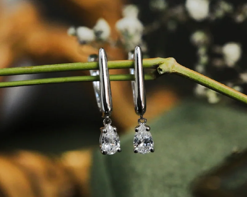 Hoop earrings with polished silver finish for a shiny, modern appeal-1/2 CTW PEAR LAB-GROWN DIAMOND LEVER BACK EARRINGS