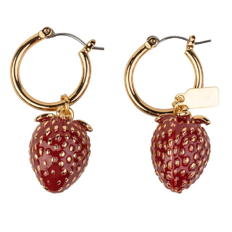 Best hoop earrings with hammered gold for a rustic yet elegant look-Strawberry Drop Gold Hoop Earring