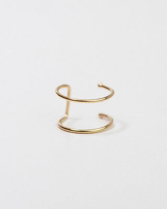 Best hoop earrings with satin ribbons for a soft, feminine appearance-14k Double Line Ear Cuff